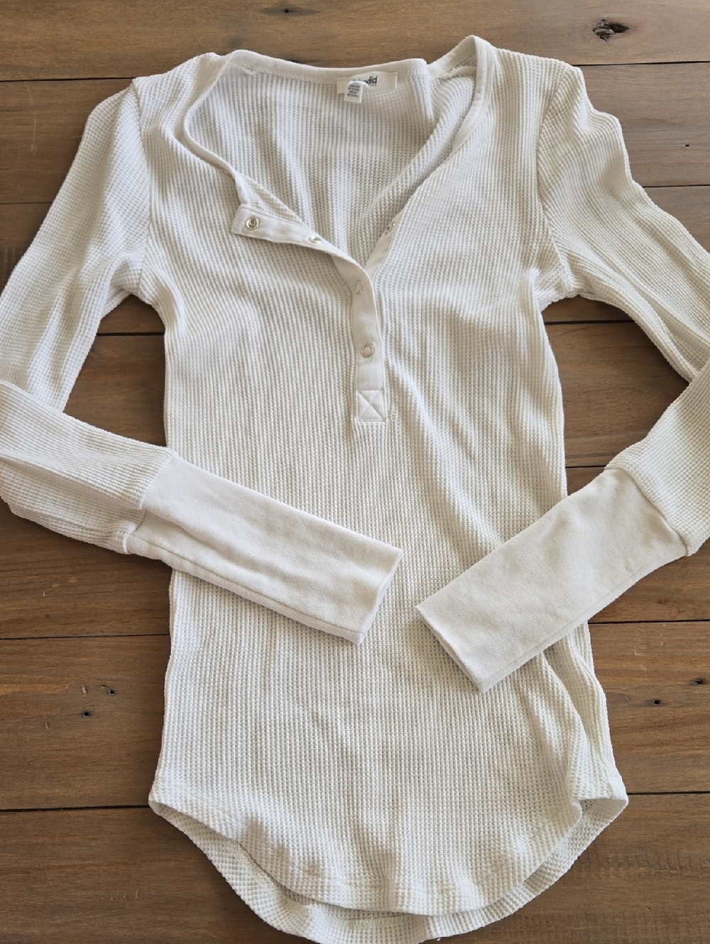 Splendid White Waffle Knit Henley Long Sleeve Top